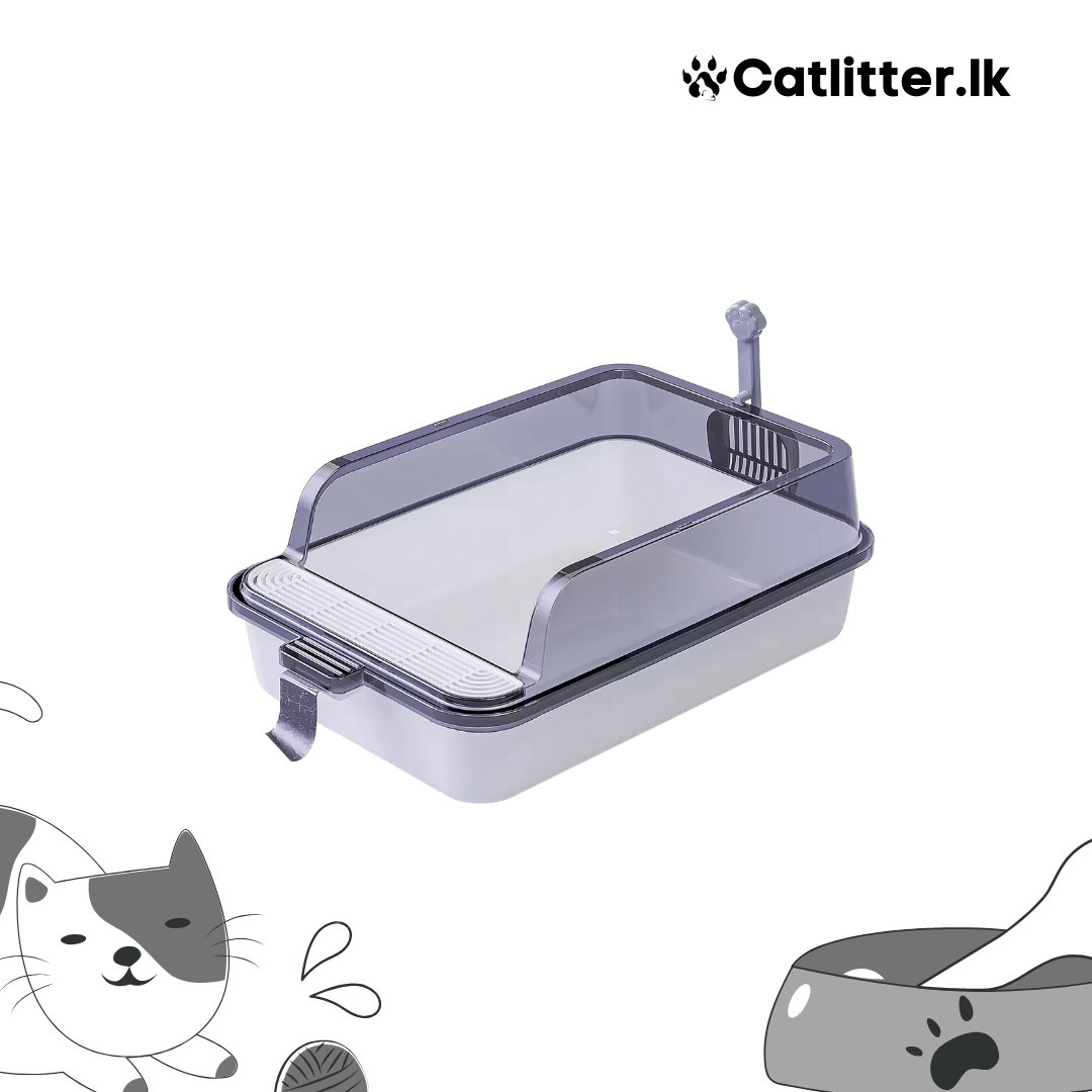 Open Cat Litter Tray with Waste Bags Storage and Free Scoop