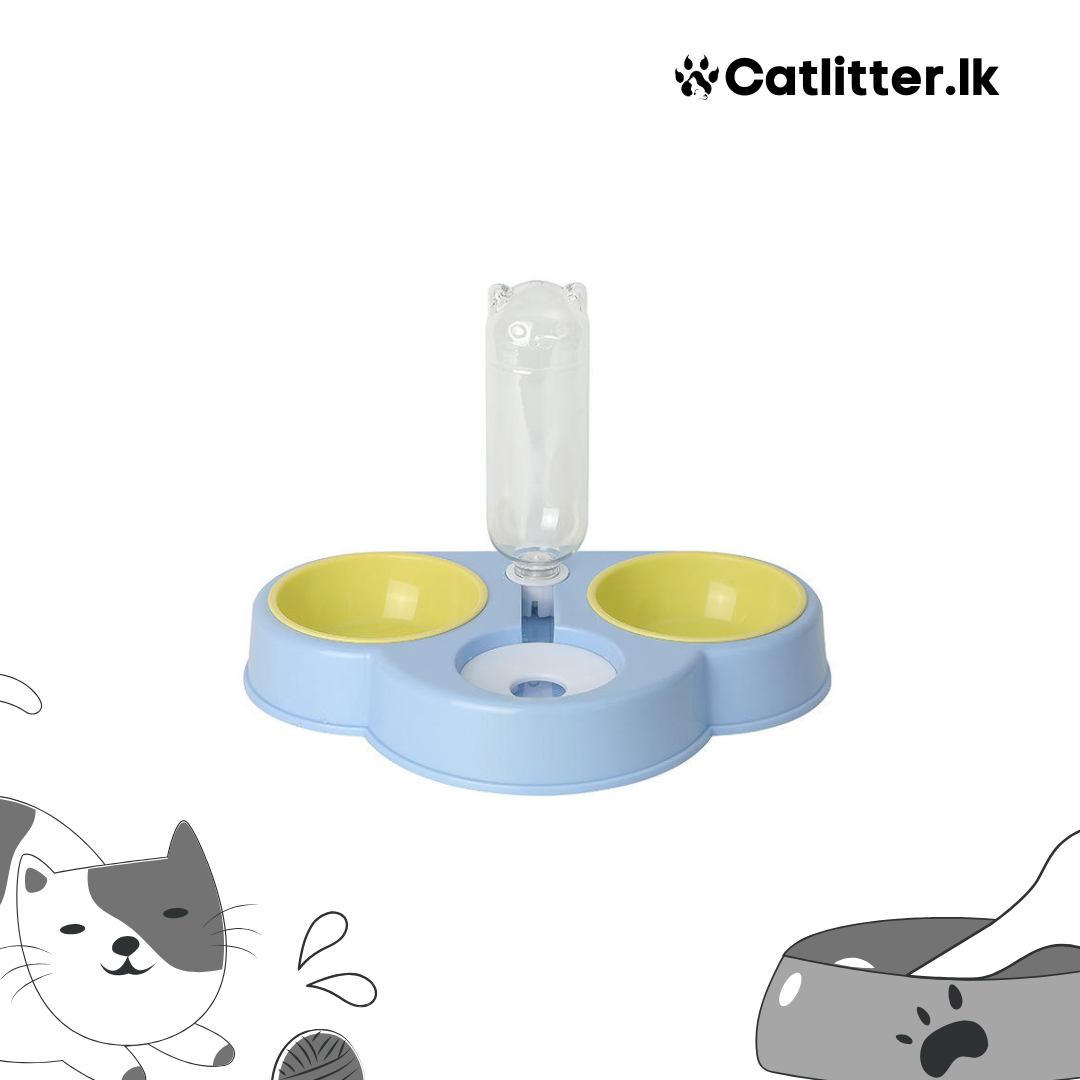 Triple Food Bowls With Automatic Water Dispenser