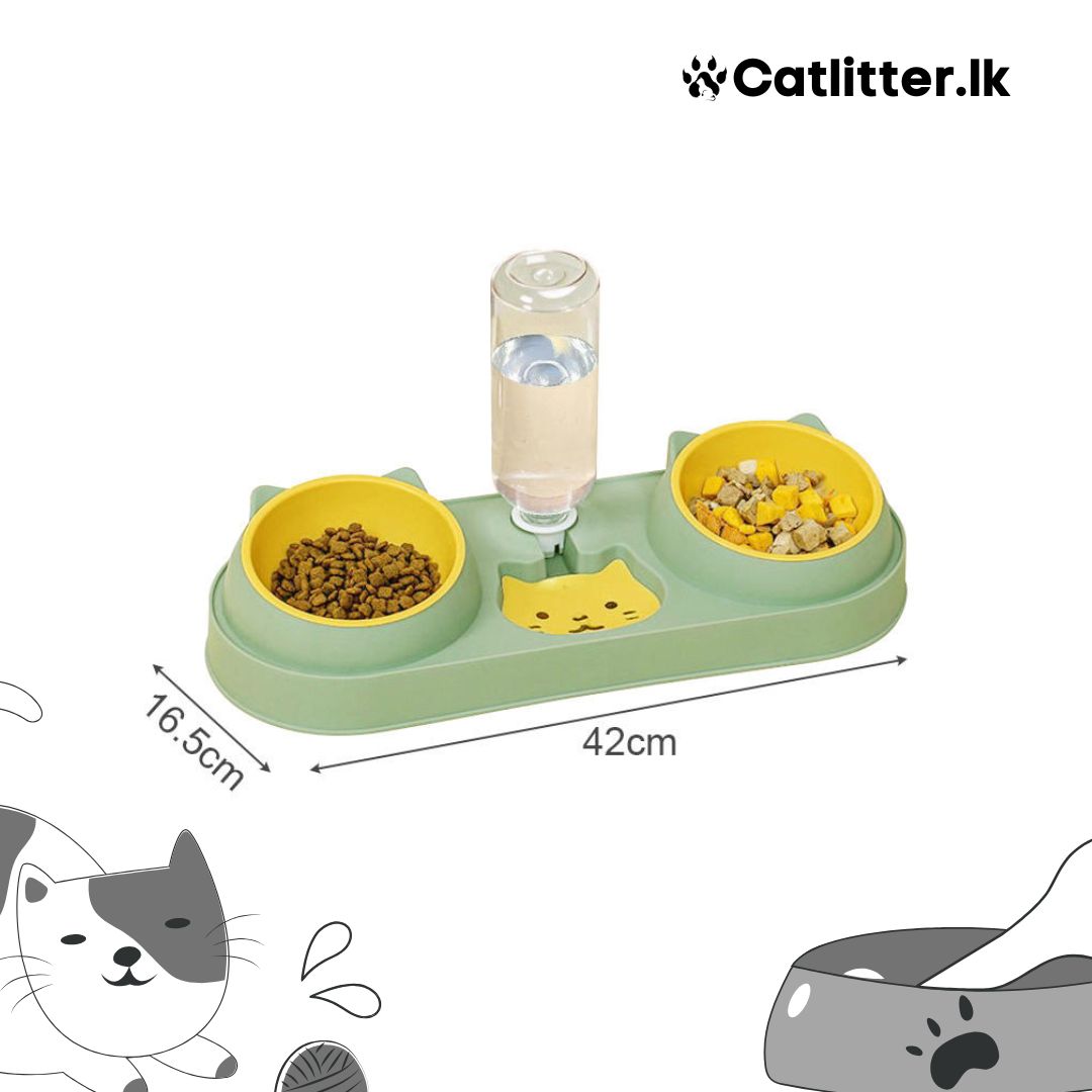 Triple High Food Bowls With Water Dispenser For Cats