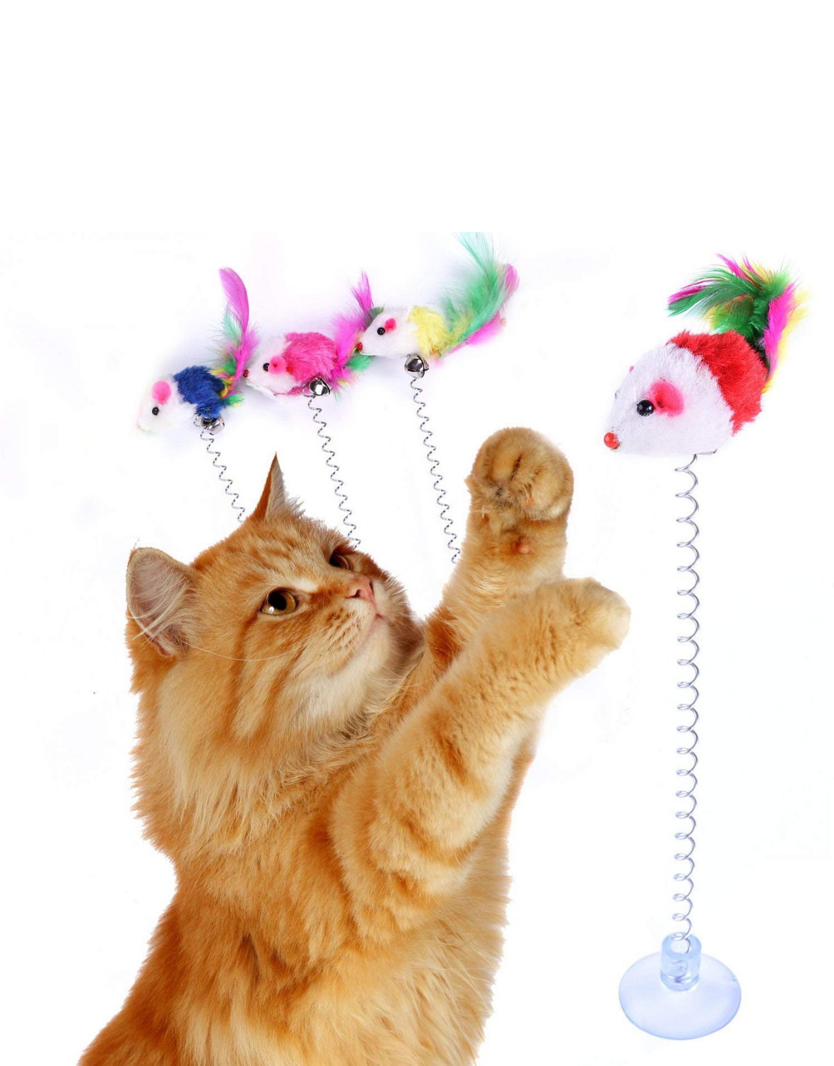 Hot Funny Cat Toys Multicolored Sucker with Spring Plush Mouse Pet Toys