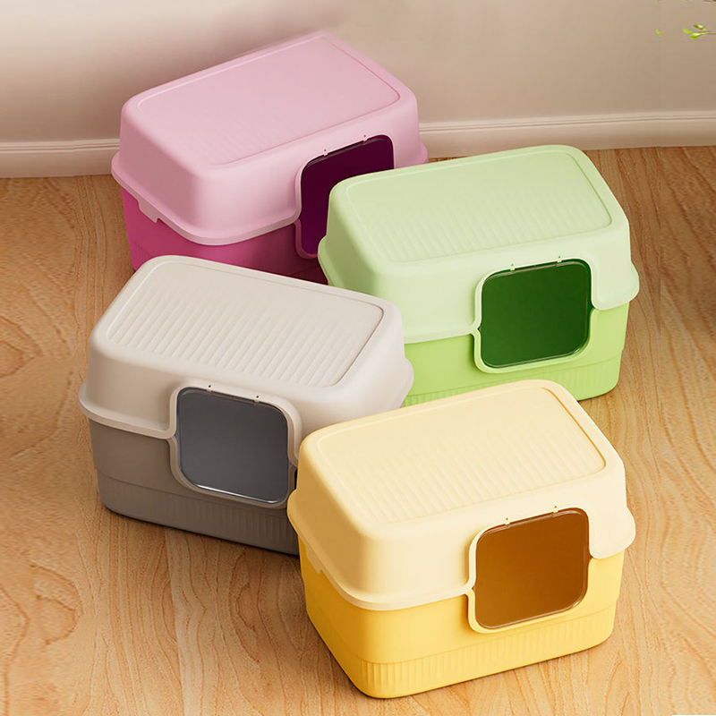 Fully Covered Cat Litter Box with Scoop Pet Litter Tray for Small Pets (L-52cm*H-35cm*W-38cm)