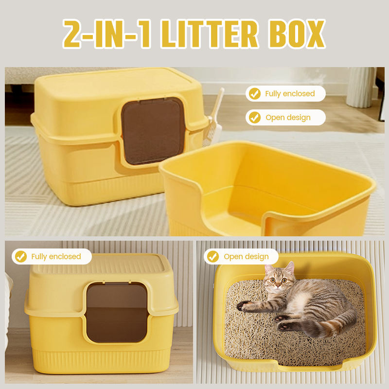 Fully Covered Cat Litter Box with Scoop Pet Litter Tray for Small Pets (L-52cm*H-35cm*W-38cm)