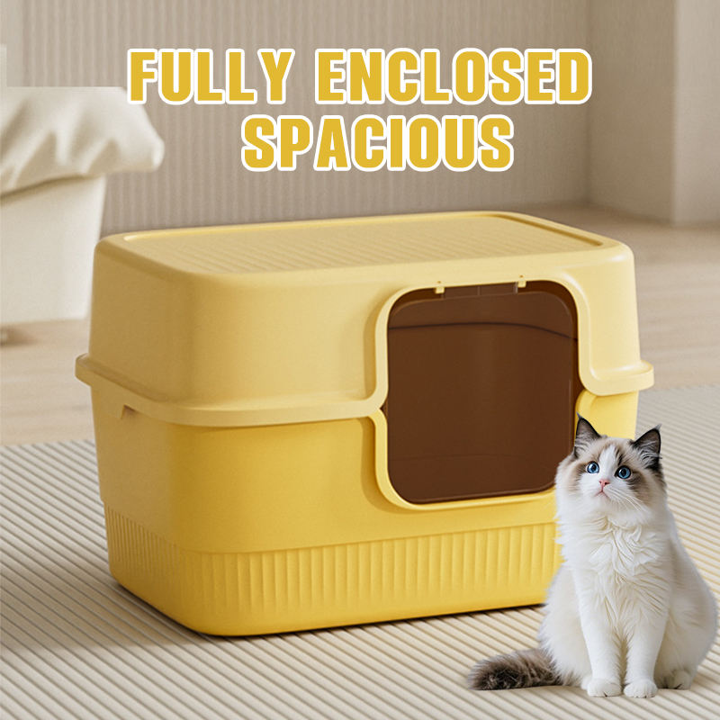 Fully Covered Cat Litter Box with Scoop Pet Litter Tray for Small Pets (L-52cm*H-35cm*W-38cm)