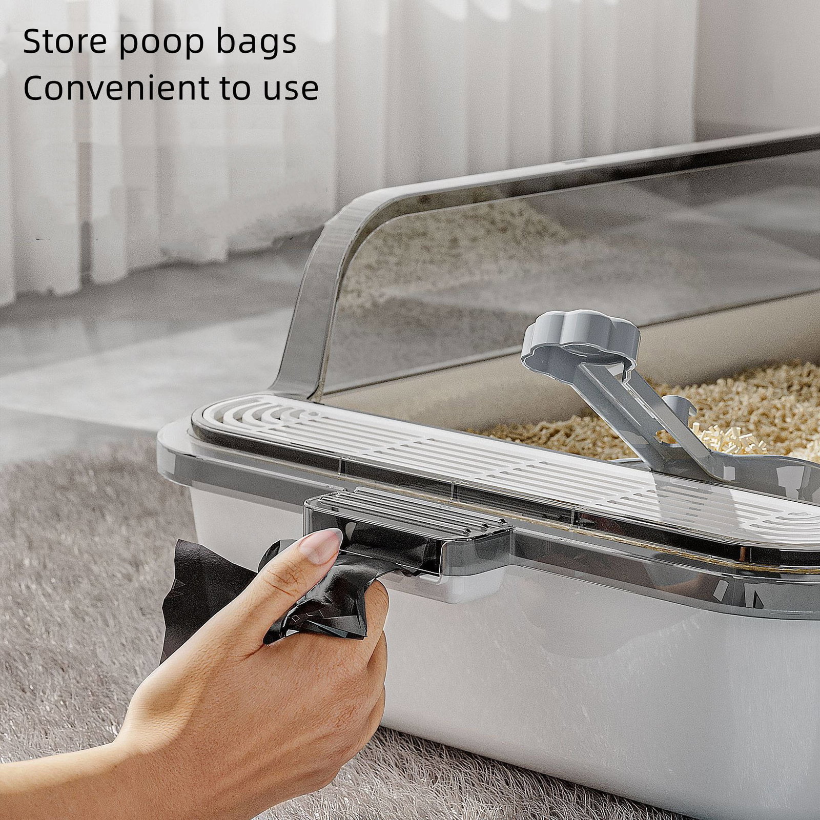 Open Cat Litter Tray with Waste Bags Storage and Free Scoop