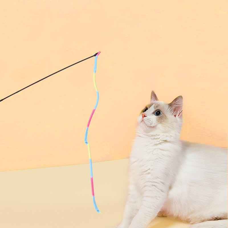 Rainbow Fluffy Long Plush Snake Funny Cat Stick Toy- CT018