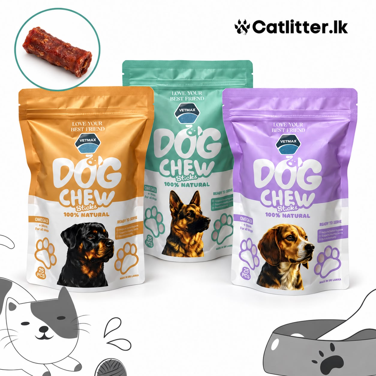 VETMAX Dog Chew Sticks (Colour)